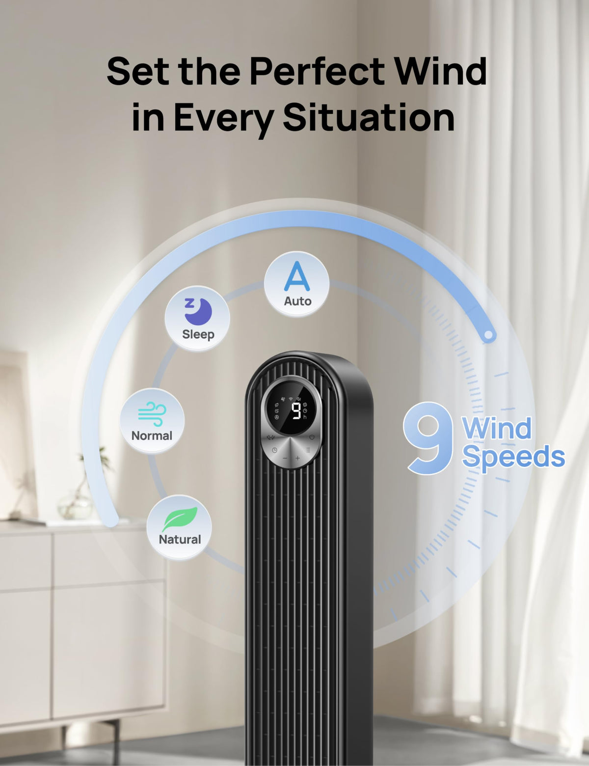 DREO Tower Fan for Bedroom, 28ft/s Velocity, Ultra Quiet Fan, 8 Speeds