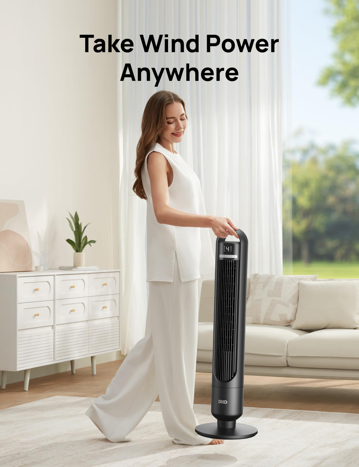 DREO Tower Fan for Bedroom, 28ft/s Velocity, Ultra Quiet Fan, 8 Speeds