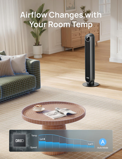 DREO Tower Fan for Bedroom, 28ft/s Velocity, Ultra Quiet Fan, 8 Speeds